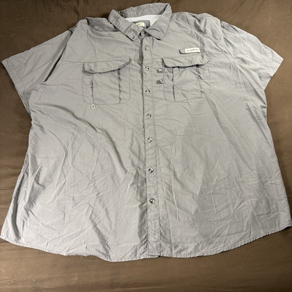 Magellan Fish Gear Shirt Mens 4XL Gray Vented Workwear Fishing Utility Oversized